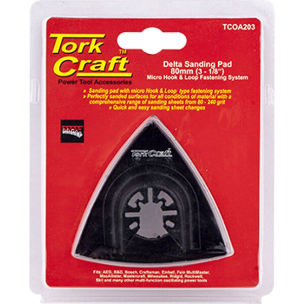 TorkCraft Delta Sanding Pad 80mm - Quick Change Hook & Loop for Power Tools. TCOA203.
