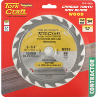Tork Craft 160mm Carbide Tooth Saw Blade - 20T Wood Cutting Blade for Contractor Use