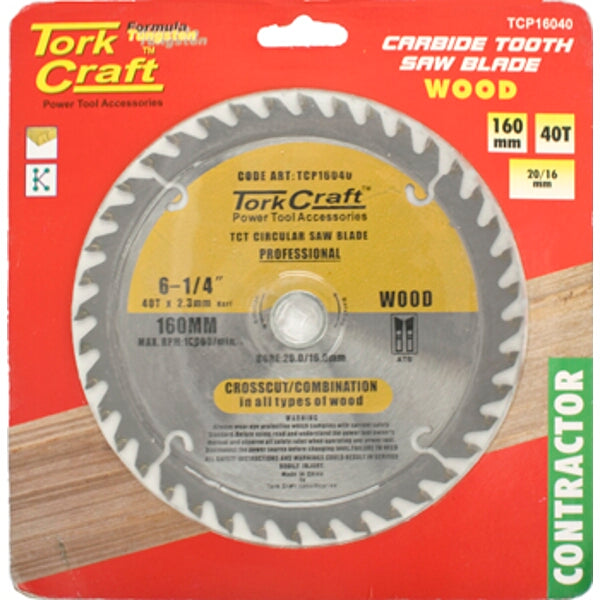 Tork Craft 160mm Carbide Tooth Wood Saw Blade 40T Contractor Circular Blade