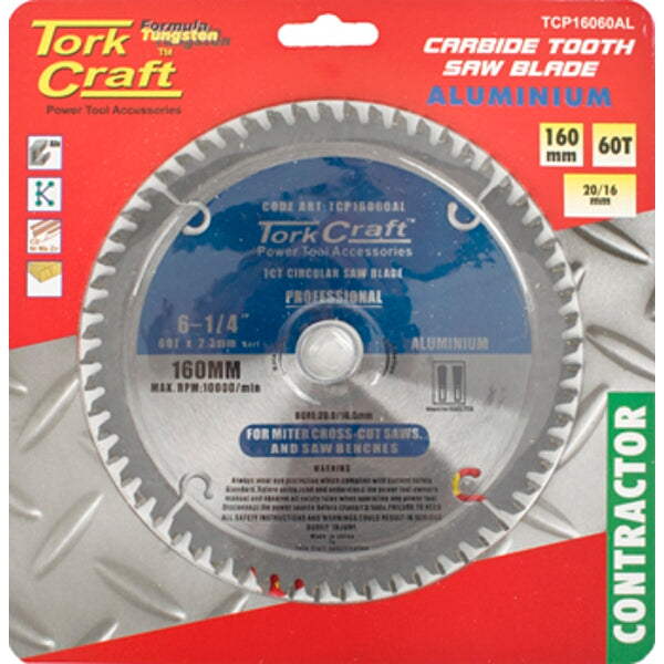 Tork Craft 160mm Aluminum Saw Blade, 60T Carbide Tooth Circular Blade. Contractor grade.