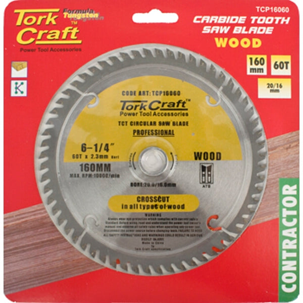 Tork Craft 160mm Carbide Tooth Circular Saw Blade for Wood Cutting. 60T Blade. Power Tool Accessory.