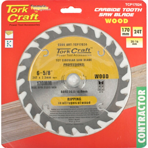 Tork Craft Carbide Saw Blade for Wood 170mm 24T | Contractor Grade Circular Saw