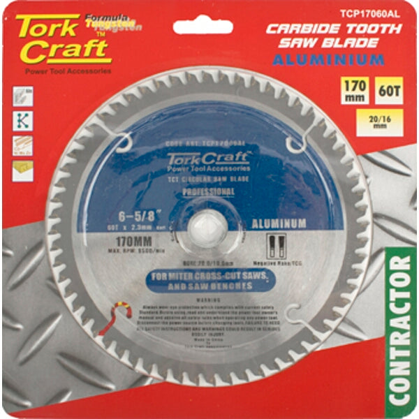 Tork Craft Carbide Tooth Aluminum Saw Blade, 170mm 60T - Miter & Bench Saw Blade