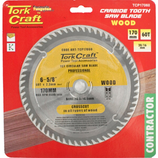 Tork Craft 6-5/8" 170mm 60T Carbide Saw Blade - Wood Cutting, Contractor Grade Circular Saw Blade