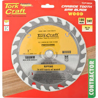 Tork Craft 180mm Carbide Saw Blade 24T - Wood Cutting Contractor Series