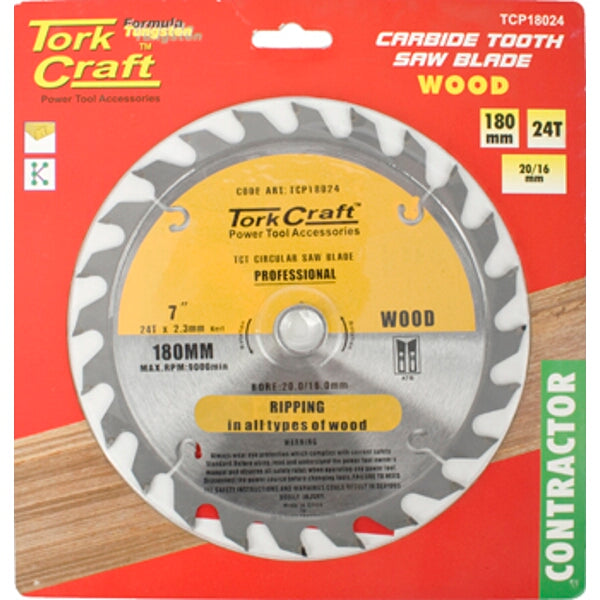 Tork Craft 180mm Carbide Saw Blade 24T - Wood Cutting Contractor Series