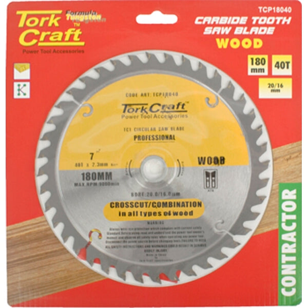 TorkCraft 180mm Carbide Tooth Saw Blade 40T - Wood Cutting Circular Saw Blade