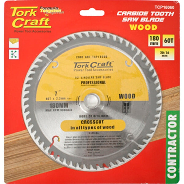 TorkCraft 180mm 60T Carbide Wood Saw Blade - Contractor Grade Circular Blade