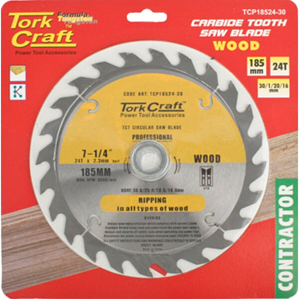 Tork Craft 185mm 24T Carbide Tooth Circular Saw Blade for Wood Ripping - Professional Power Tool Accessory