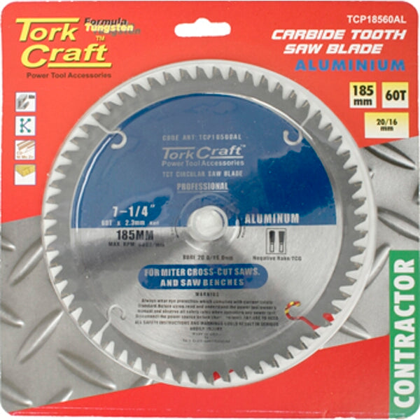 Tork Craft 185mm 60T Aluminum Carbide Tooth Saw Blade - Contractor Grade for Miter & Crosscut Saws
