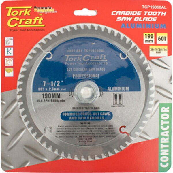 Tork Craft 190mm 60T Carbide Saw Blade for Aluminum - Circular Saw Blade for Miter Saws & Bench Saws.