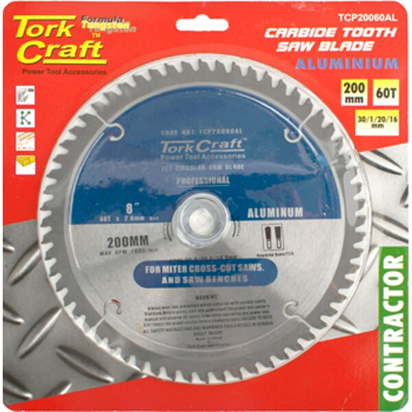 Tork Craft Carbide Tooth Aluminum Saw Blade 200mm 60T - Professional Grade