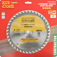 Tork Craft 210mm 40T Carbide Circular Saw Blade - Wood Cutting, Contractor Grade
