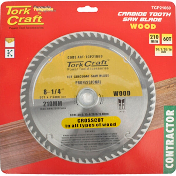 Tork Craft 210mm Carbide Tooth Wood Circular Saw Blade - Contractor Grade
