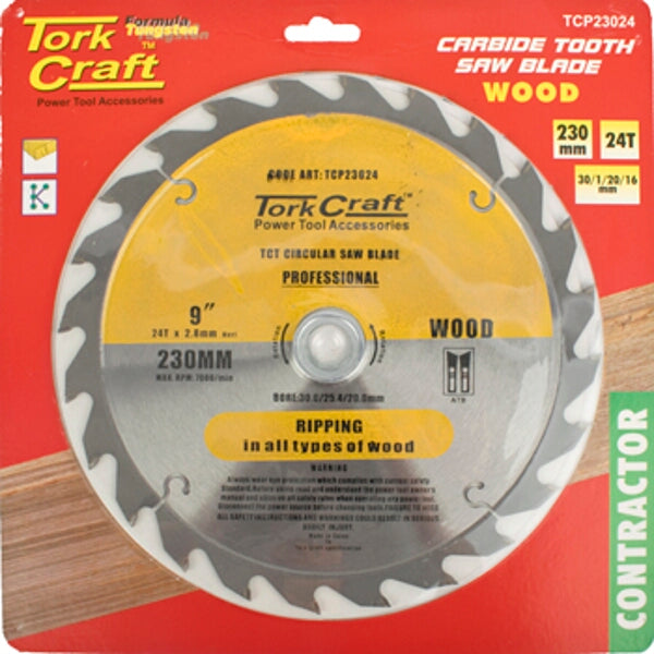 Tork Craft 230mm 24T Carbide Wood Circular Saw Blade - Professional Ripping Blade for Woodworking and Power Tool Accessories