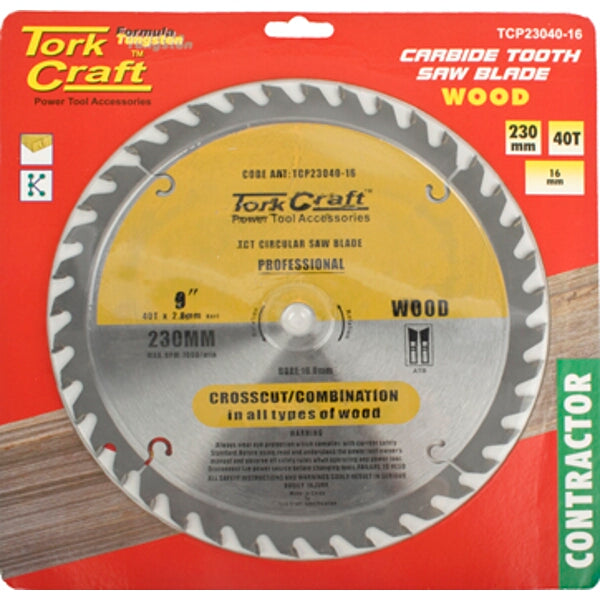 Tork Craft 230mm 40T Carbide Wood Saw Blade - Contractor Series