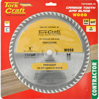 Tork Craft 230mm Carbide Tooth Saw Blade - 60T Wood Cutting, Contractor Grade Circular Saw