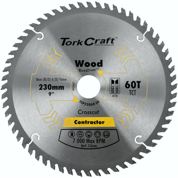Tork Craft Blade Contractor 230 X 60 T 30/1/20/16 Circular Saw Tct Tcp23060 30