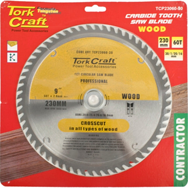 TorkCraft Carbide Saw Blade 230mm 60T Wood Cutting - Contractor Grade Circular Blade