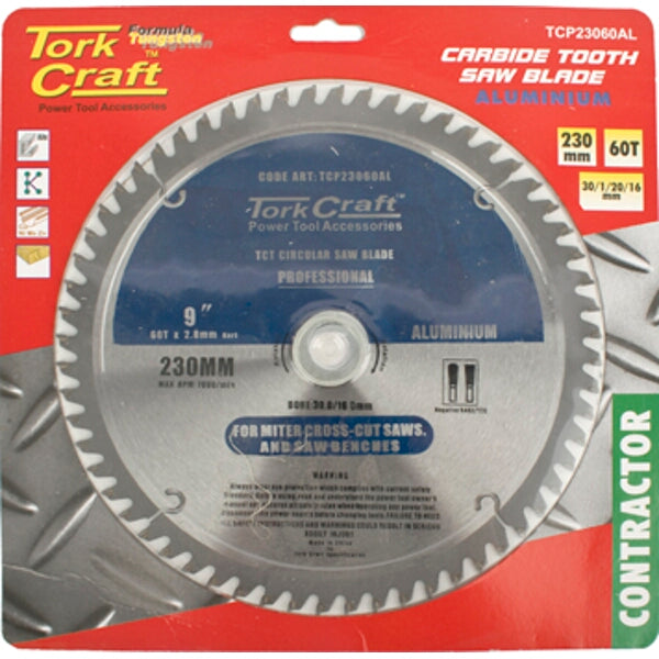 Tork Craft 230mm Aluminum Cutting Carbide Saw Blade - 60 Tooth Circular Saw for Miter Saws & Saw Benches