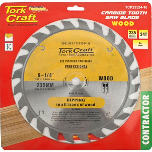 TorkCraft 235mm 24T Carbide Wood Saw Blade: Professional Circular Saw Blade for Ripping Wood, Contractor Grade