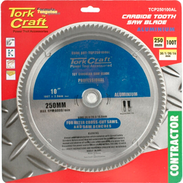 Tork Craft 250mm Carbide Saw Blade - Aluminum Cutting, 100T. Circular Saw Blade