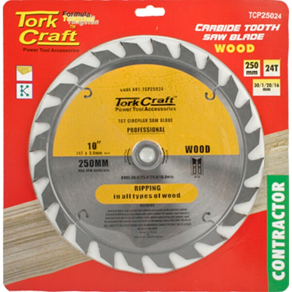 Tork Craft 250mm 24T Carbide Saw Blade for Wood - Professional Wood Cutting Circular Saw Blade