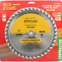 Tork Craft 250mm 40T Carbide Wood Circular Saw Blade - Professional Grade Cutting Tool
