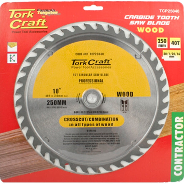 Tork Craft 250mm 40T Carbide Wood Circular Saw Blade - Professional Grade Cutting Tool