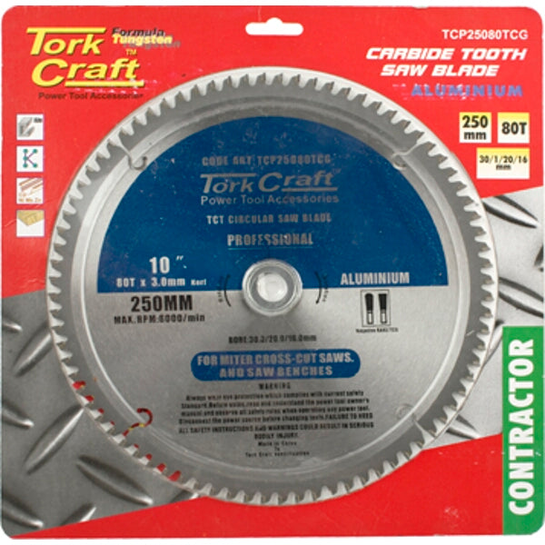 Tork Craft 250mm 80T Carbide Saw Blade for Aluminum - Contractor Grade