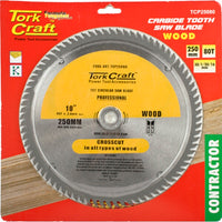 Tork Craft 250mm 80T Carbide Tooth Saw Blade for Wood Cutting - Professional Grade Circular Saw Blade