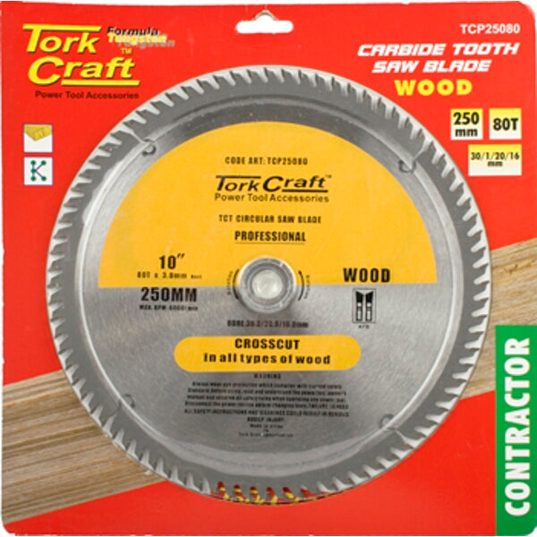 Tork Craft 250mm 80T Carbide Tooth Saw Blade for Wood Cutting - Professional Grade Circular Saw Blade