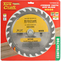 Tork Craft Carbide Tooth Saw Blade 260mm 24T - Wood Cutting, Contractor Grade