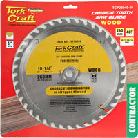 Tork Craft 260mm 40T Carbide Tooth Circular Saw Blade - Wood Cutting, Contractor Grade
