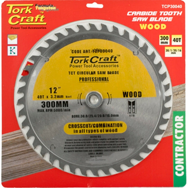 TorkCraft Carbide Tooth Saw Blade 300mm 40T - Wood Cutting Circular Blade