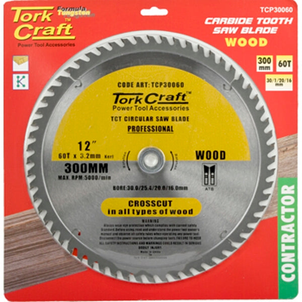 Tork Craft 300mm 12-inch 60 Tooth Carbide Tooth Saw Blade Wood Contractor