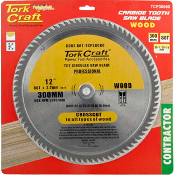 Tork Craft 300mm Carbide Saw Blade 80T - Wood Cutting TCT Circular Blade for Contractor - Power Tool Accessory