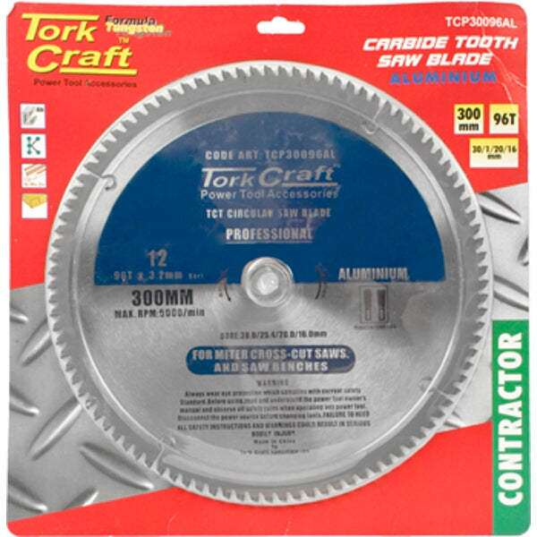 Tork Craft 300mm Carbide Tooth Saw Blade for Aluminum - 96T Circular Saw