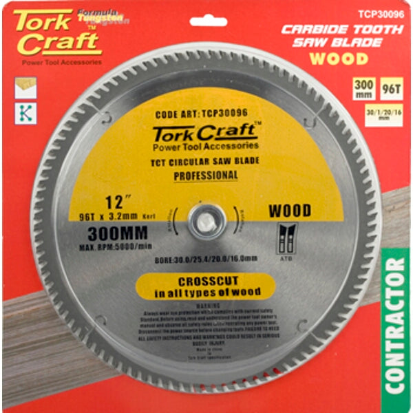 TorkCraft 300mm 96T Carbide Circular Saw Blade for Wood - Contractor Grade, Power Tool Accessory, Saw Blade for Woodcutting