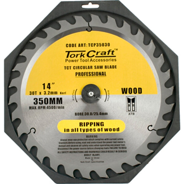 TorkCraft 14-inch 350mm Circular Saw Blade - 30 Tooth TCT Wood Cutting Blade - Ripping Blade