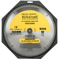 TorkCraft 16-inch Circular Saw Blade - 100 Teeth TCT Wood Cutting Blade