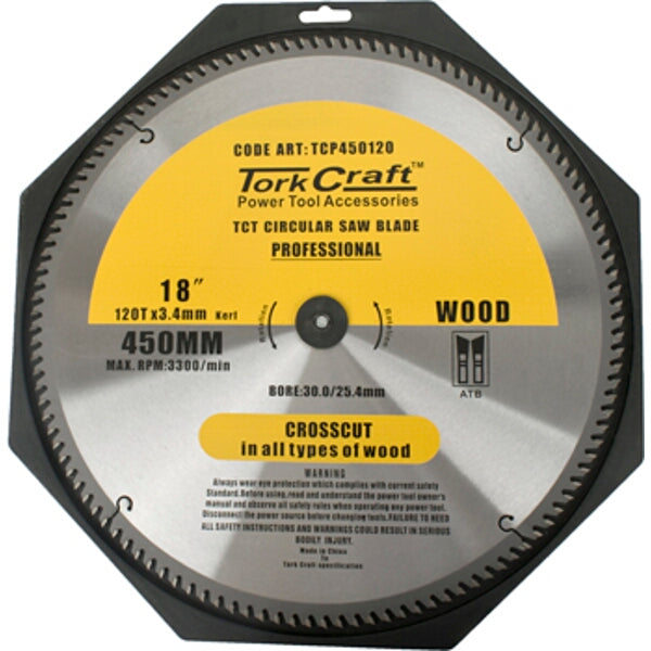 Tork Craft 18 inch 450mm Circular Saw Blade, 120 Tooth TCT, Wood Cutting Crosscut Blade