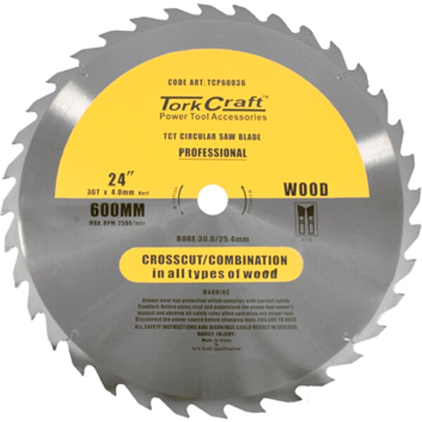 Tork Craft 24" TCT Saw Blade - Crosscut/Combination Wood Blade - Professional Quality 600mm Circular Saw
