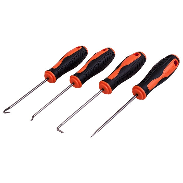 4-Piece Pick Hook Set: Automotive Hook Tools with Orange/Black Ergonomic Handles