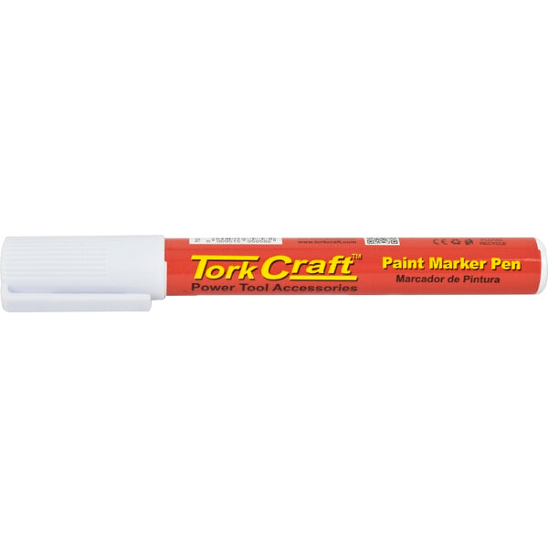 Tork Craft White Paint Marker Pen - Power Tool Accessories, Metal, Glass, Plastic, Stone, Wood. Bulk Single White Color Marker.