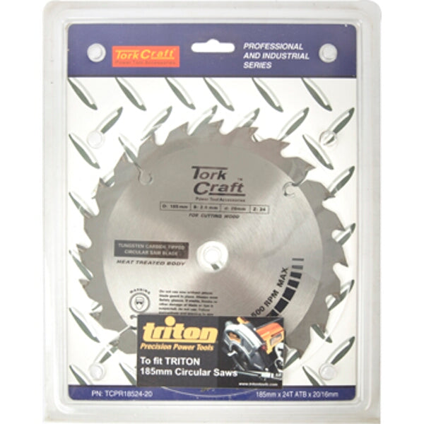 Tork Craft 185mm TCT Circular Saw Blade, 24T ATB - Professional Wood Cutting