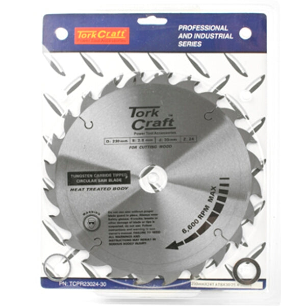 Tork Craft 230mm Circular Saw Blade - Tungsten Carbide Tipped, 24T - Professional Wood Cutting