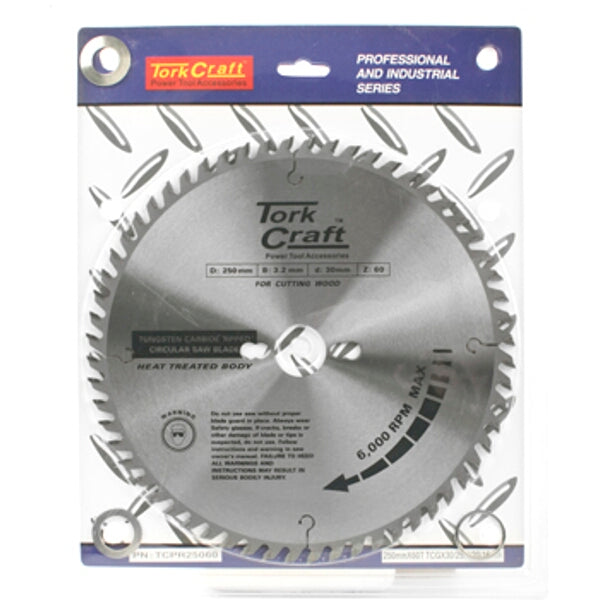 Tork Craft 250mm TCT Circular Saw Blade 60T - Wood Cutting Professional Grade