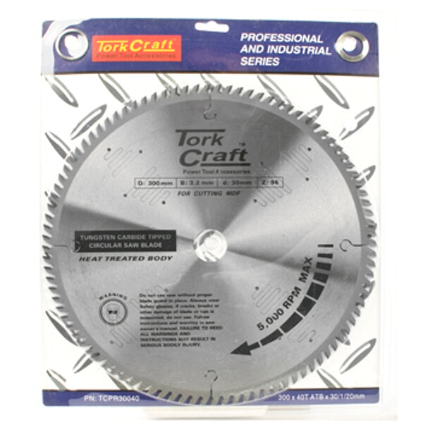 Tork Craft 300mm Circular Saw Blade - 40T Tungsten Carbide Tipped - MDF Cutting