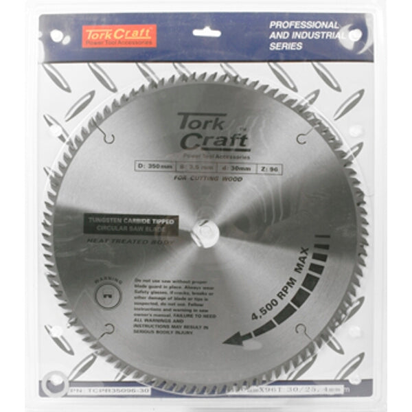 Tork Craft 350mm TCT Circular Saw Blade - 96 Teeth - Wood Cutting - Professional Industrial Quality